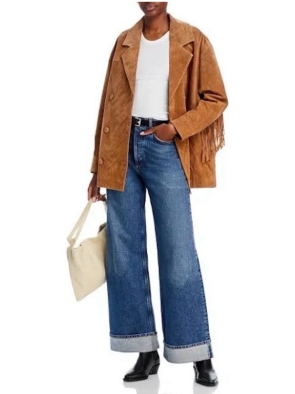 Blank NYC Camel Suede Fringe Leather Jacket